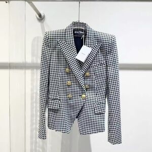 Authentic Balmain Monochrome Houndstooth Blazer with Gold Buttons